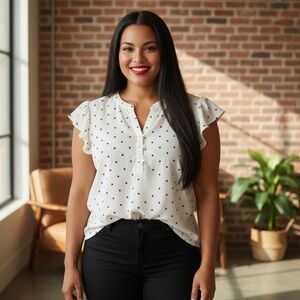 Perch Blu Pepper White with Black Stars Patterned Top Size 3X